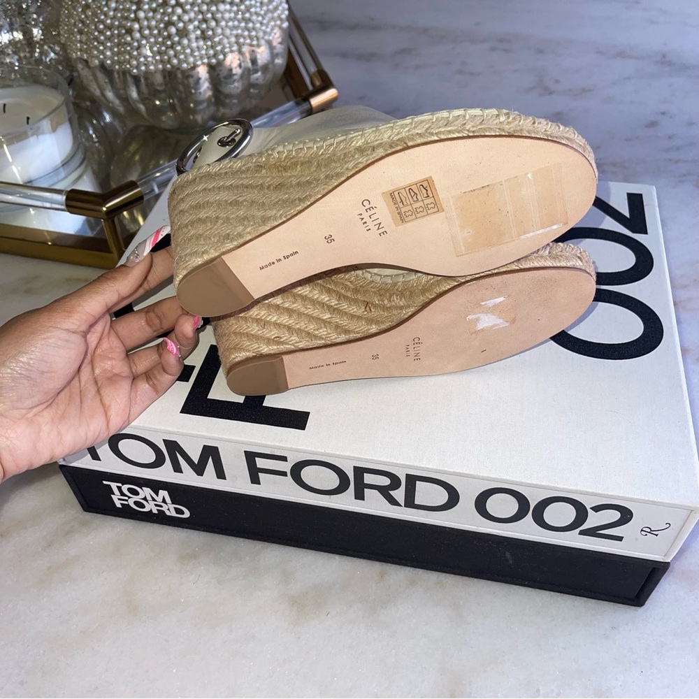 Céline Womens 35 Milk Calfskin Leather Open Toe Espadrille Sandal - Picture 12 of 16